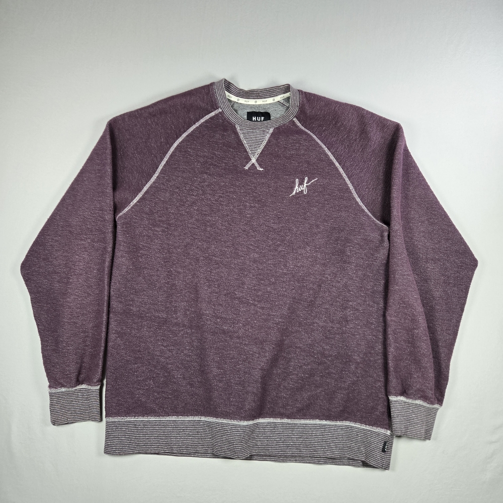 HUF Worldwide Purple Heather Raglan Crewneck Sweatshirt Very Good Condition